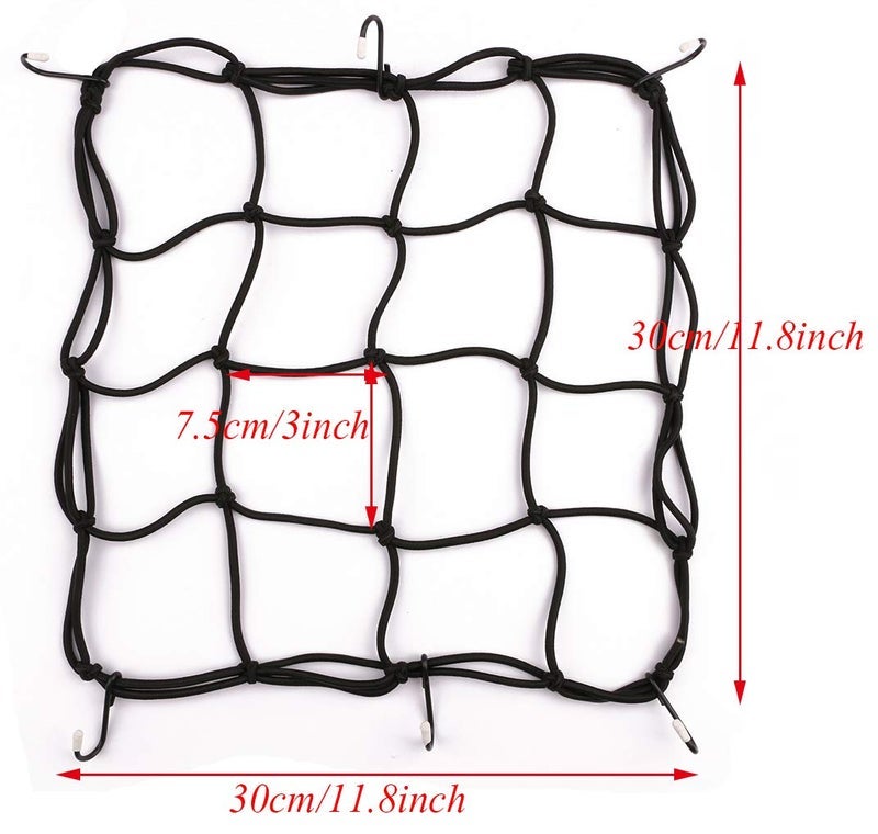 sdoot Bungee Net with Hooks sdoot auto Motorcycle Cargo Net 12x12'' Small Cargo Net, 2 Pack Heavy Duty Bike Bungee Cord Net Stretch to 35'' with 6 Adjustable Iron Hooks - Image 2